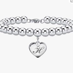 Heart Charm Bracelets 6mm Stainless Steel Beads 26